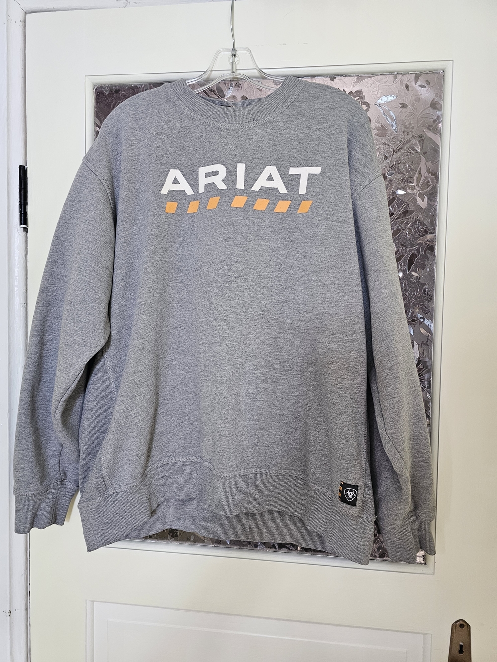Ariat Gray Crewneck Sweatshirt with Orange Accent